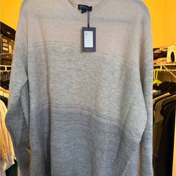Peter Millar Men's Cream and Gray V-Neck Sweater